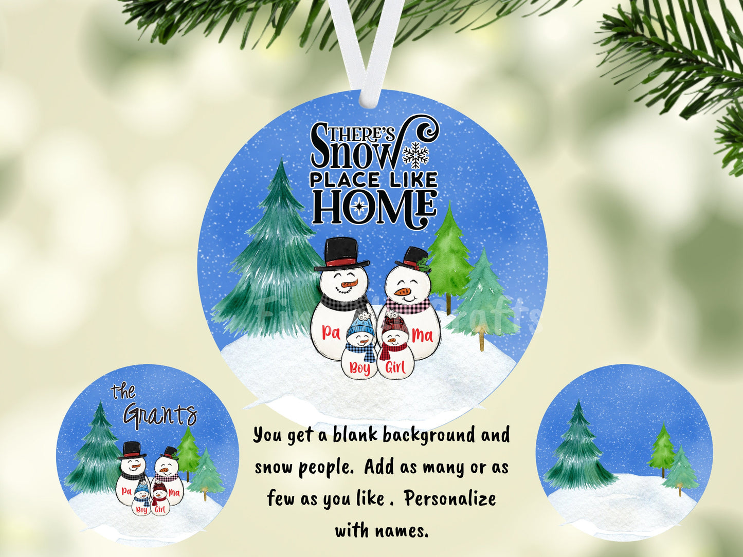 Customizable and Personalizable Round/Circle Snowman Family, Snow Place Like Home, Sublimation, Download Only, Ornament, Decoration, Sign