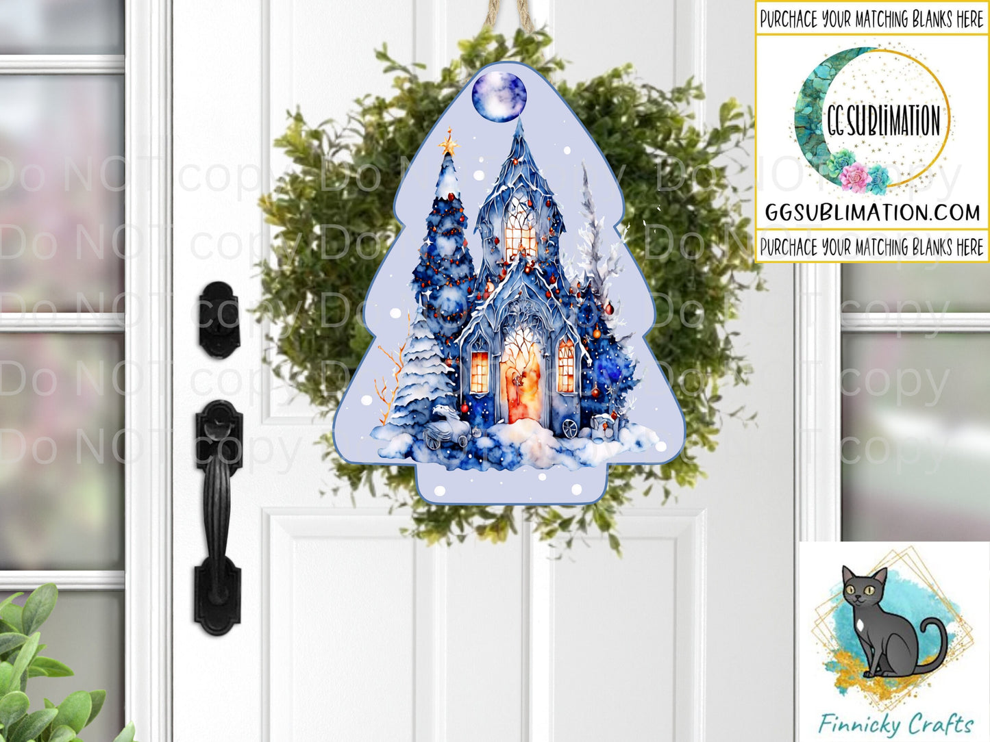 Chubby Tree Blue Winter Scene  PNG Sublimation Designs - Christmas Tree Earrings Instant Digital Download- Holiday Door or Wreath Hanger