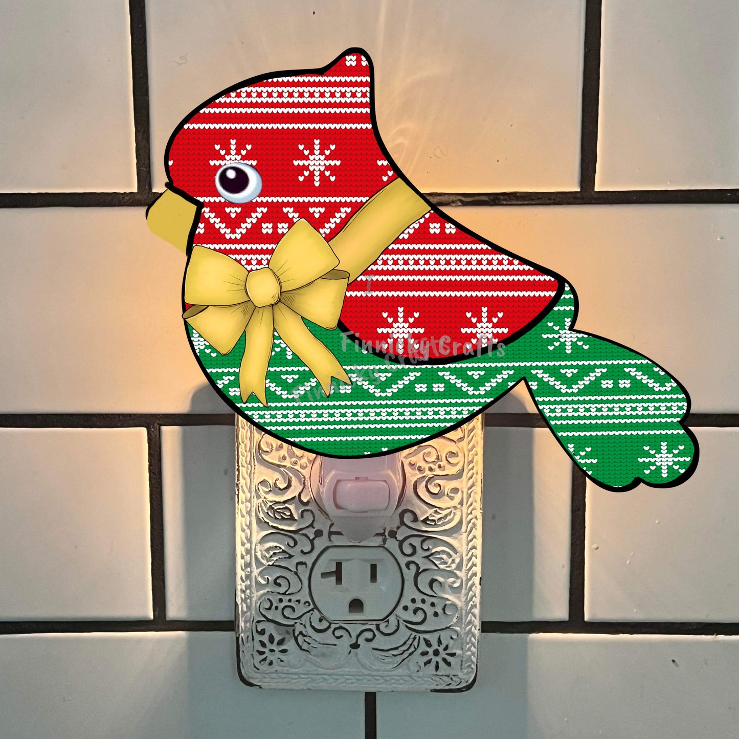 Sweater Pattern Red Green Cardinal - Christmas Winter Ornament, Earrings, Nightlight, Sublimation, Digital, PNG, Download, MDF & Acrylic