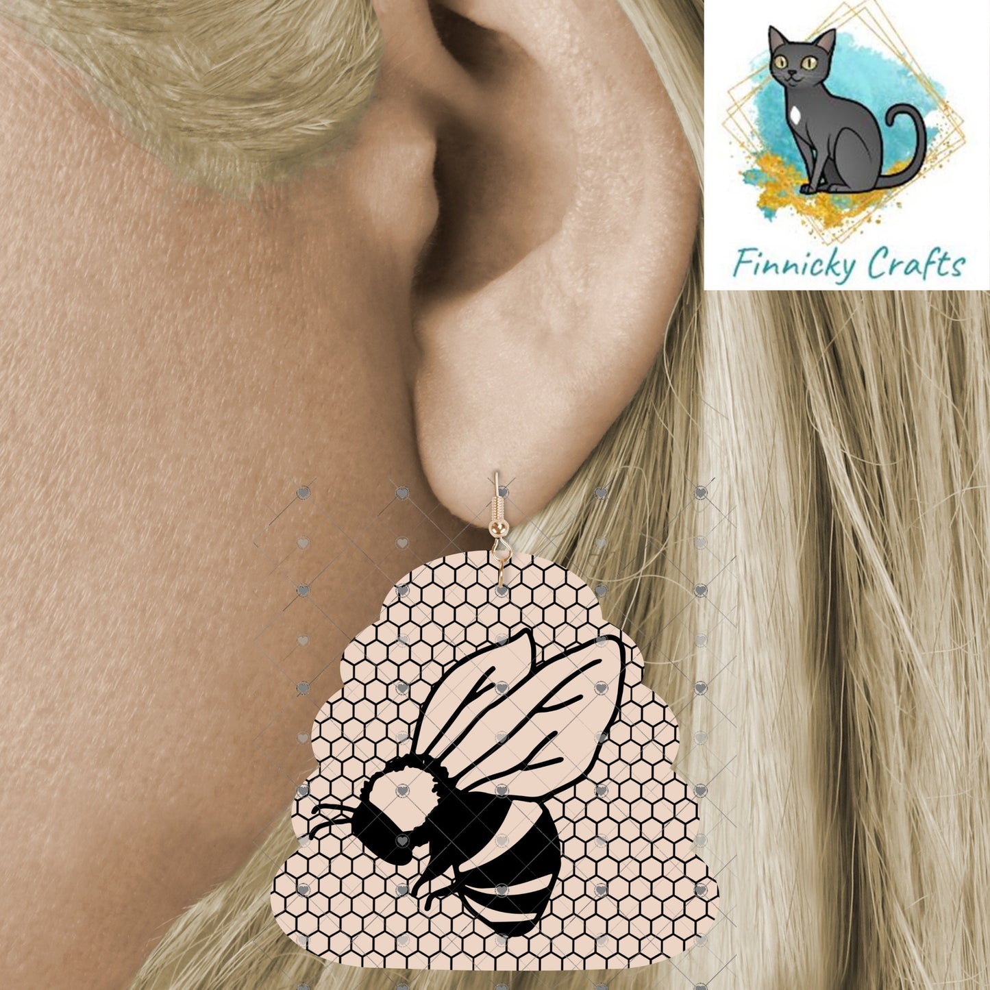 Beehive Shape Earrings Bundle, Rose Gold Bees, PNG File For Sublimation Design, Digital Download, Sign , Keychain / Badge Reel Sublimation