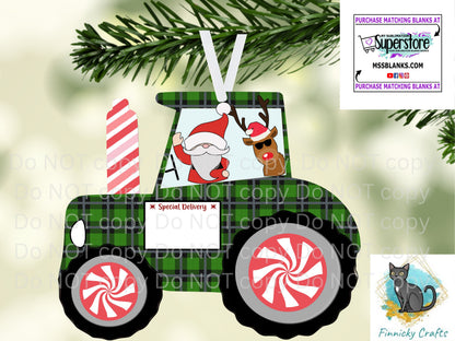 Tractor, Farmer, Special Delivery, Santa, Reindeer, Sublimation, Digital, PNG, Design, Download Only, Ornament, Decoration, Sign