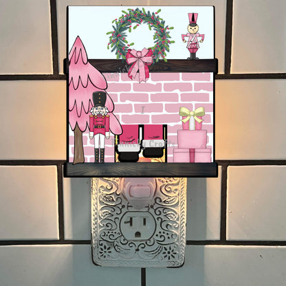 Pink Santa Fireplace - Ornament, Nightlight,  Sublimation, Digital, PNG, Design, Download, Presents, Nutcracker, Drummer.