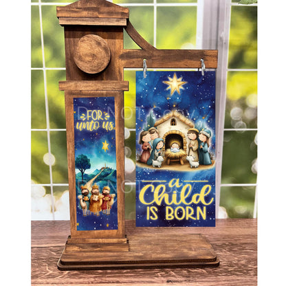 2-Piece, Nativity scene, For Unto Us a Child Is Born Interchangeable Christmas Sign Inserts, Sublimation, Digital, PNG, Design, Download