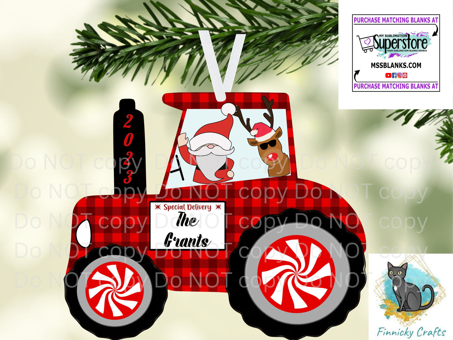 Tractor, Farmer, Special Delivery, Santa, Reindeer, Sublimation, Digital, PNG, Design, Download Only, Ornament, Decoration, Sign