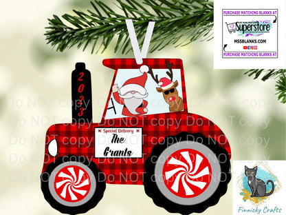 Tractor, Farmer, Special Delivery, Santa, Reindeer, Sublimation, Digital, PNG, Design, Download Only, Ornament, Decoration, Sign