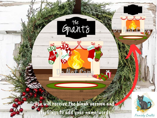 Customizable Fireplace Scene Christmas trees stockings fireplace presents Xmas Sublimation Design PNG Graphic Clip Art Digital Download