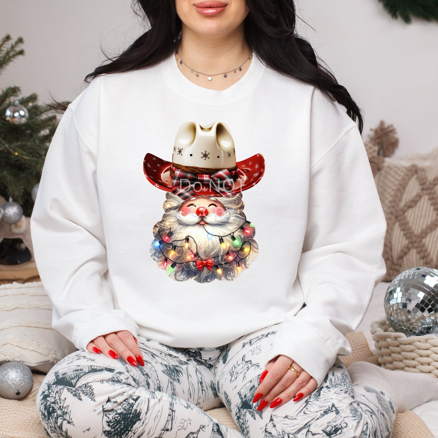 Western Cowboy Santa with Christmas lights - earrings, night light, sign, decor  -  Christmas Ornament Digital File, MDF, Sublimation, DTF
