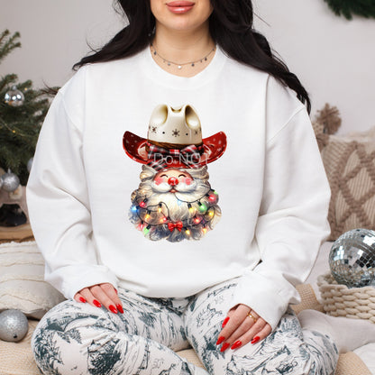 Western Cowboy Santa with Christmas lights - earrings, night light, sign, decor  -  Christmas Ornament Digital File, MDF, Sublimation, DTF