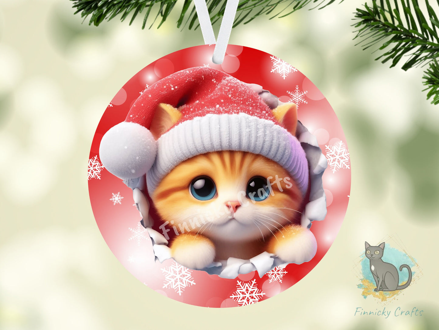 Circle Round 3D Christmas Cats Customizable Design Bundle, Sublimation, Digital, PNG, Design, Download