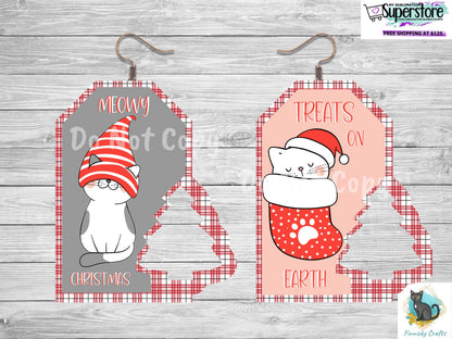 Meowy Christmas Cat and Treats on Earth Cat Tag with Tree Christmas Design Bundle png