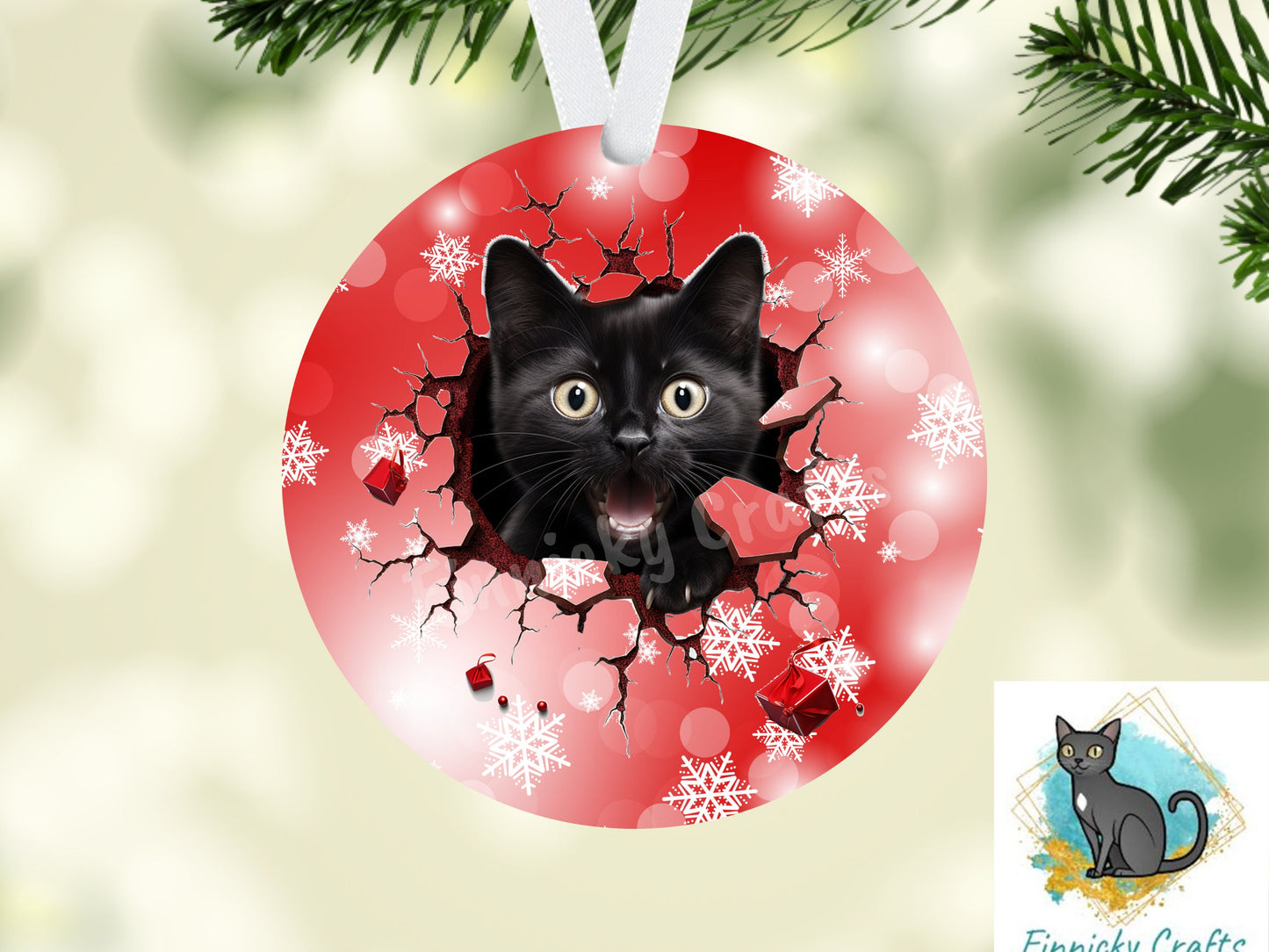 Circle Round 3D Christmas Black Cats Customizable Design Bundle, Sublimation, Digital, PNG, Design, Download