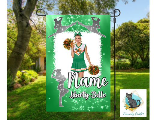 Emerald Green/Silver Drill Team Garden Flag- 2 Versions - Elementary/Grammar, Middle/Junior, High, College, University