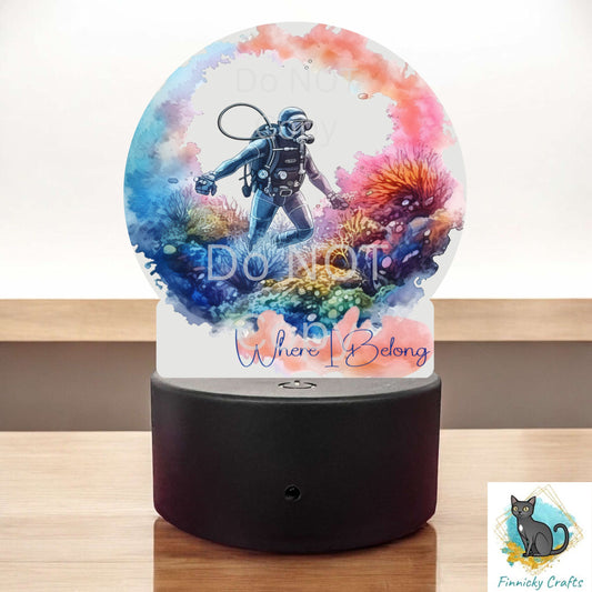 Scuba Diving, Where I Belong, Round Light Base Acrylic, Decor, Sublimation, Digital, PNG, Design, Acrylic, Nightlight