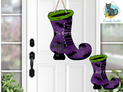 Fall, Halloween, Witch's Boot, Spooky, Welcome, Round, Coaster, Door Wall Hanger, Sublimation, Digital, PNG, Design, Download Only, Tiered
