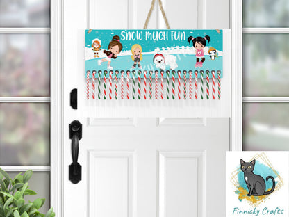 Candy Cane Holder, Snow Much Fun, Winter, Ice Skating, Digital, PNG, Design, Download, Ornament, Decoration, Sublimation