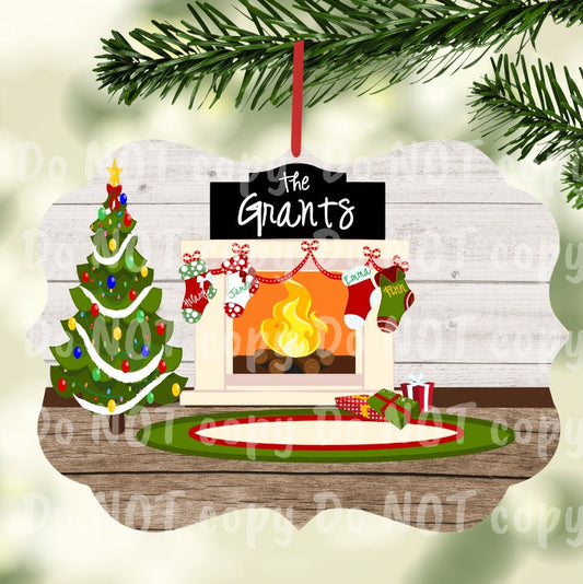 Customizable Fireplace Scene Christmas trees stockings fireplace presents Xmas Sublimation Design PNG Graphic Clip Art Digital Download