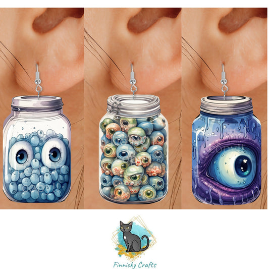Halloween Mason Jar Sublimation Digital Design Bundle - Eyeballs - MDF, Acrylic, Glitter Acrylic - Earrings, Sign, Nightlight, Bag Charm