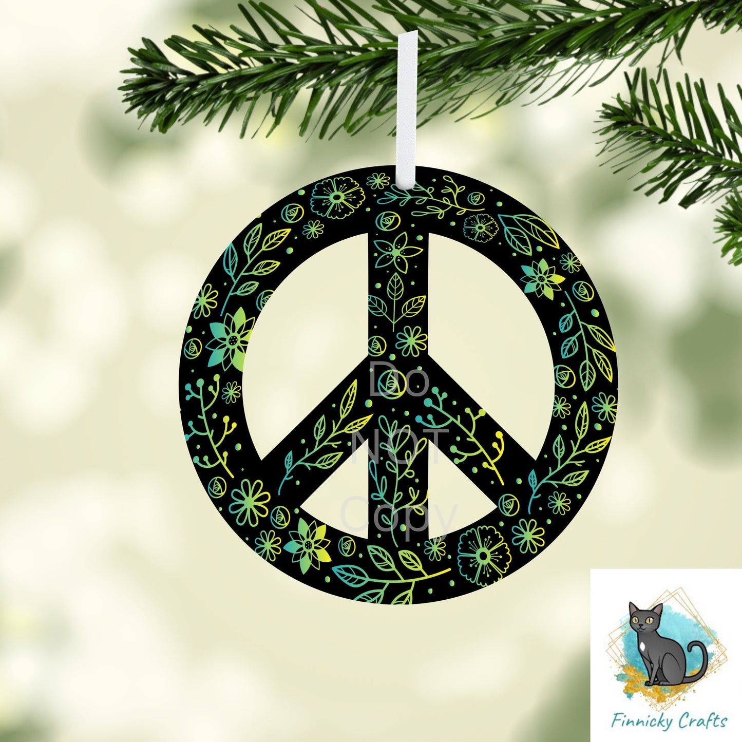 Black Green Peace Symbol png - Sublimation Designs - Round Acrylic - Suncatcher - Home Decor - Night Light - Earrings