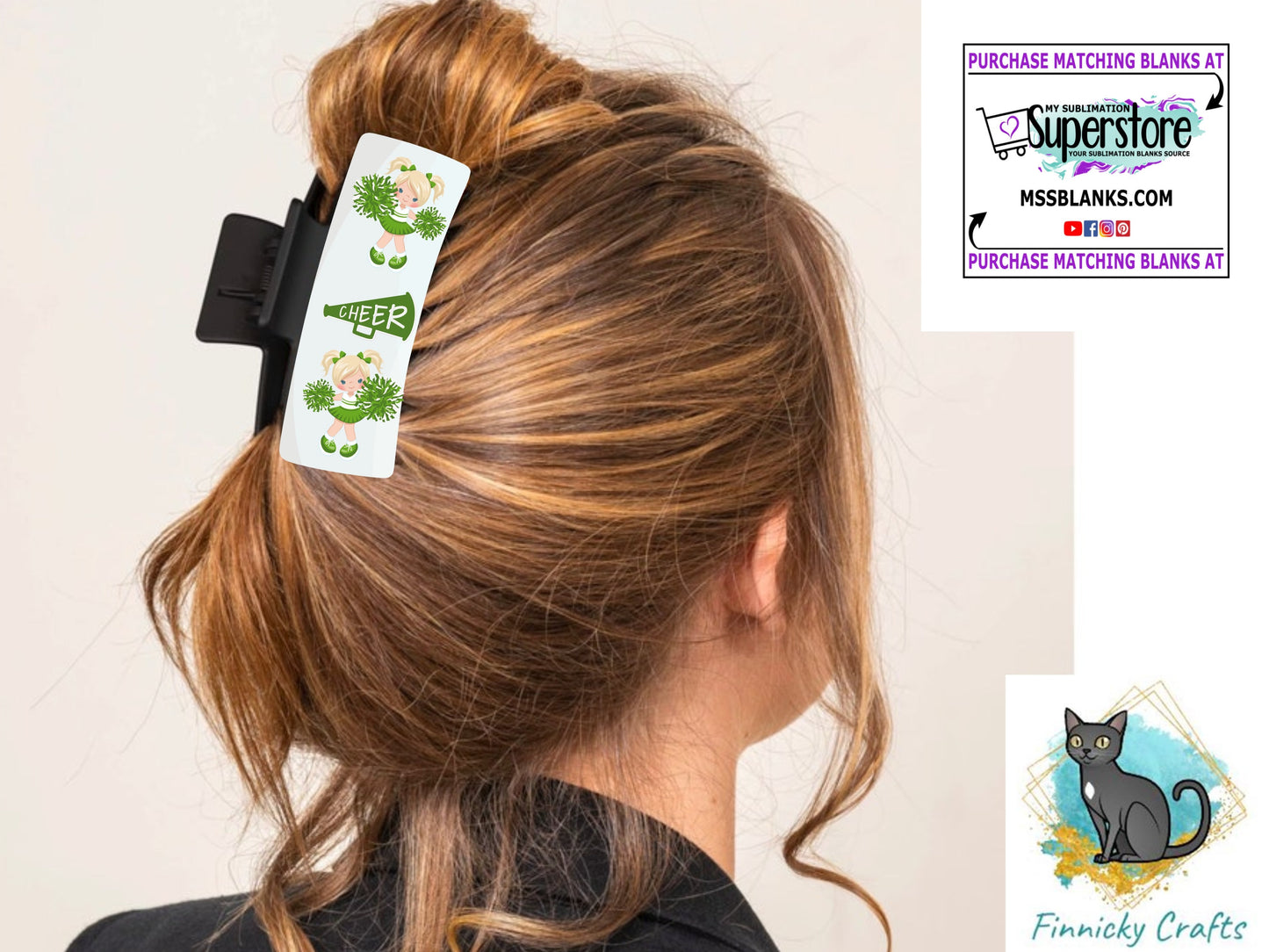 Cheerleading green white hair clip Bundle - Blonde, Brunette, Black hair png - Digital Design - Download, Sublimation - Small and large