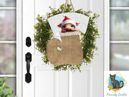 Swirl Stocking Design, Burlap, Peeking Animals, Highland Cow, Pig, Donkey, Christmas, Sublimation, Digital Design, PNG, Earring, Ornament