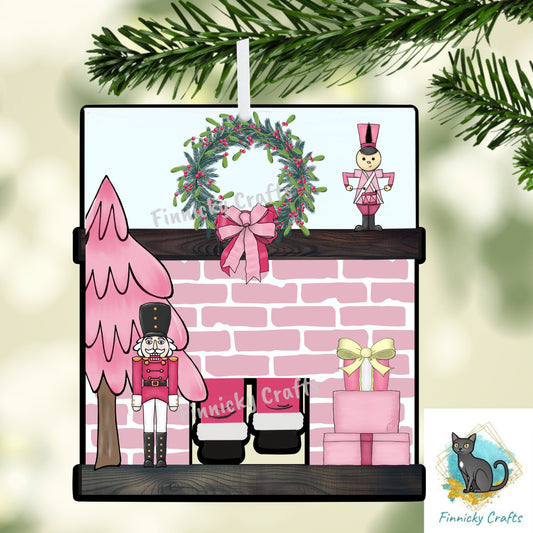 Pink Santa Fireplace - Ornament, Nightlight,  Sublimation, Digital, PNG, Design, Download, Presents, Nutcracker, Drummer.