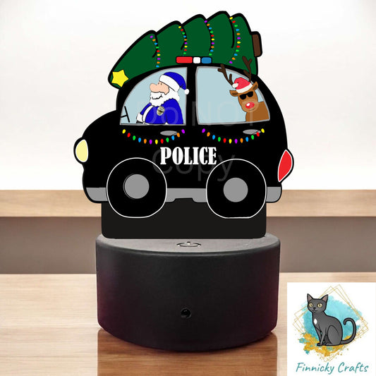 Police Car with Christmas Tree Christmas Design - Santa Claus - Rudolph - Acrylic Light Base - PNG- Sublimation design - decoration