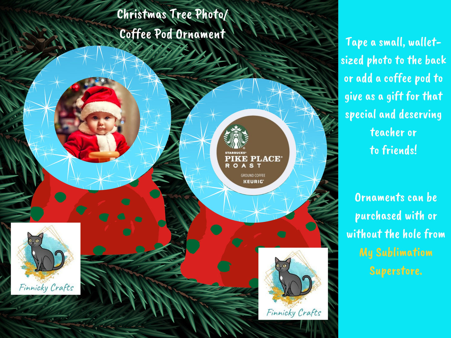 Snow Globe Ornament Add Personalization/Photo/Coffee Pod/K Cup Holder Christmas Ornament Digital File