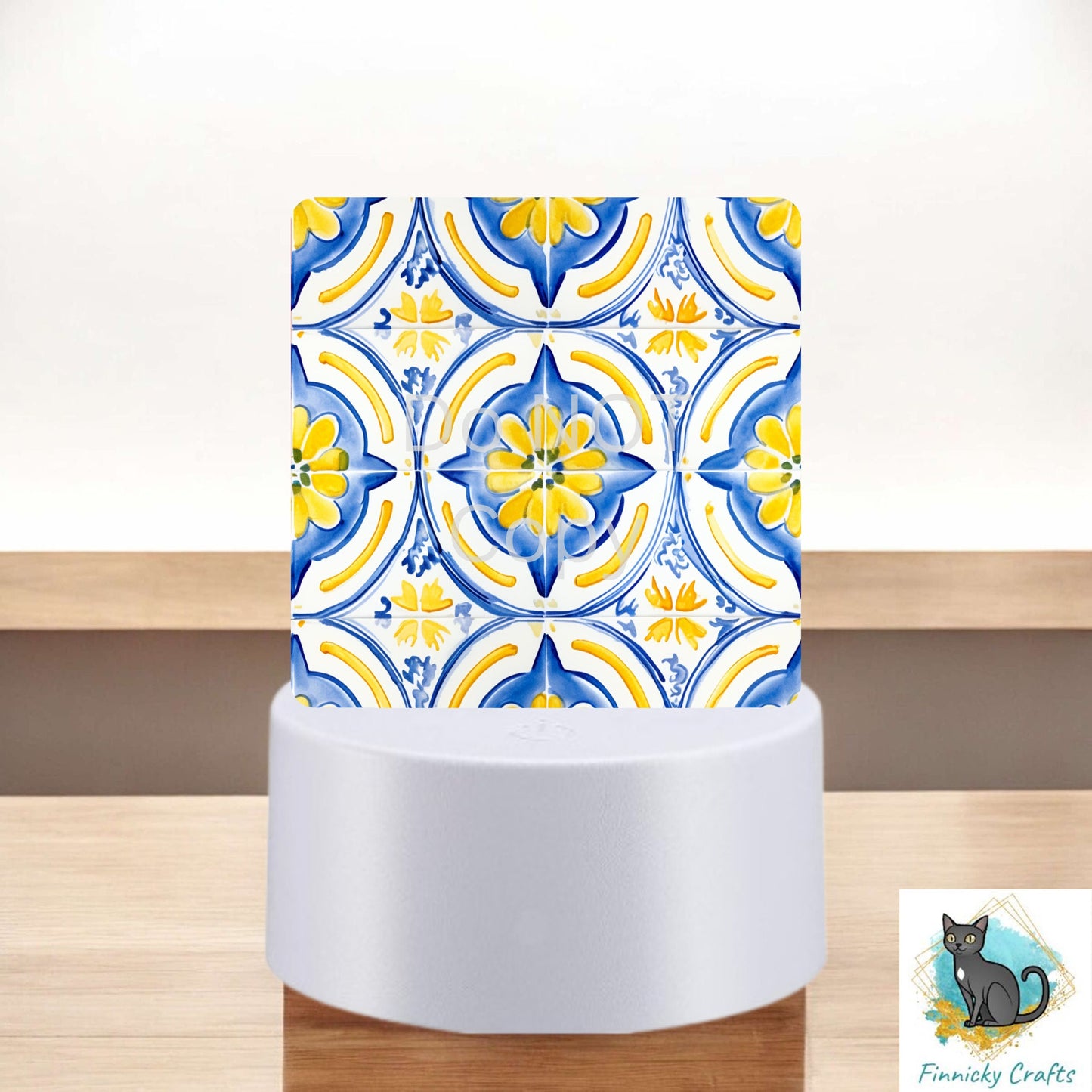 Mediterranean tiles and lemons png - Sublimation Designs - Square Acrylic - Light Base - Home Decor - Night Light - Kitchen - Words & blank