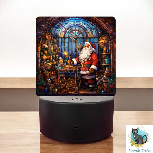 Christmas Stained Glass, Santa's Workshop, Sign, Sublimation, Digital, PNG, Design, Acrylic, Nightlight, Light Base