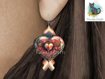 Steampunk Heart with Arrow Earrings, Sublimation, Digital, PNG, Design, Download