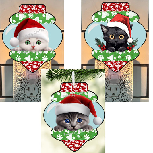 Cat Bundle Vintage Ornament, Nightlight, Car Vent, Decoration, Peeking Cats, Sublimation, Digital, PNG, Design, Download, Santa Cat