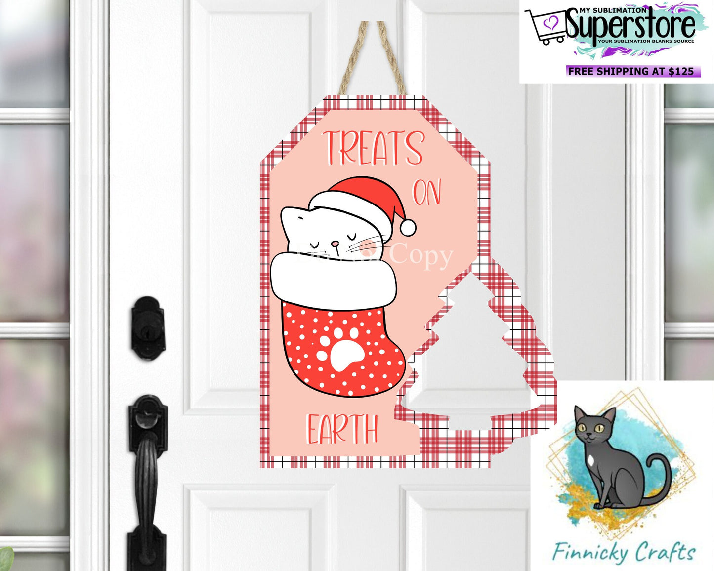 Treats on Earth Cat Tag with Tree Christmas Design png