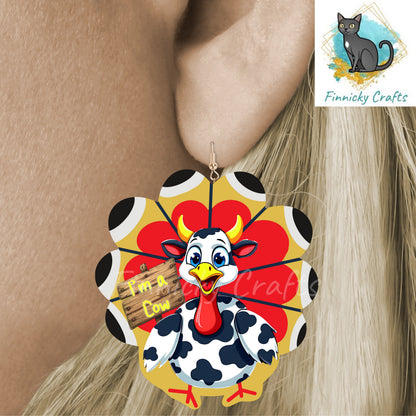 Turkey, Cow, Design, Digital, Download, Sublimation, Door Hanger, Tiered Tray, Decoration, Earrings, Disguise, Ornament