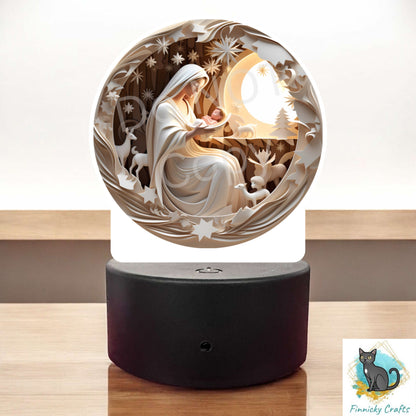 Christmas Mother and Child, Papercut, quilling, Round Light Base, PNG, Digital Download for Sublimation,  Night Light