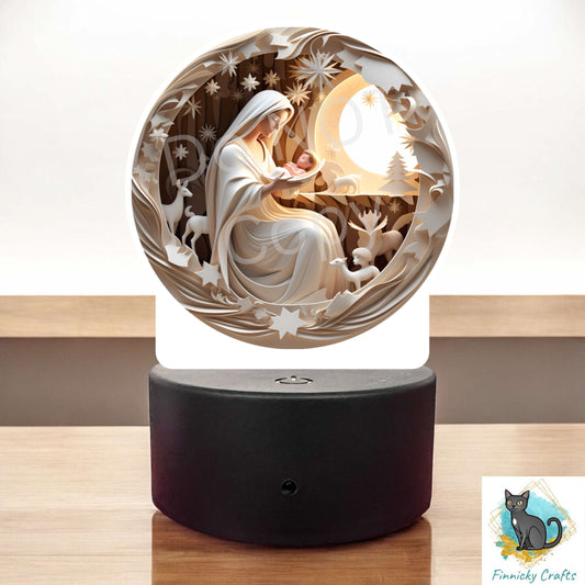 Christmas Mother and Child, Papercut, quilling, Round Light Base, PNG, Digital Download for Sublimation,  Night Light