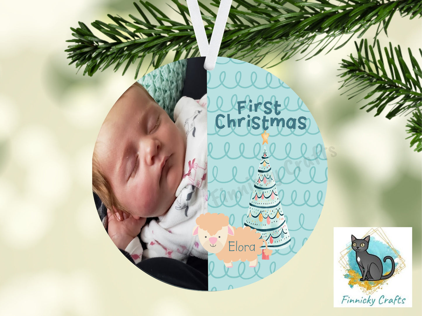 Customizable/Personalizable First Christmas Ornament png - Baby Ornament - Round Shape - Christmas gift - With and without animals