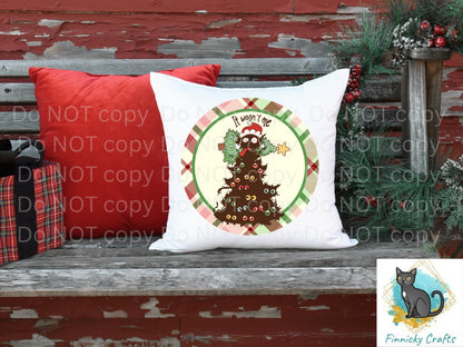 Funny Christmas Cat Door Sign PNG, It Wasn't Me Round Door Sign Digital Download for Sublimation, Door Hanger PNG