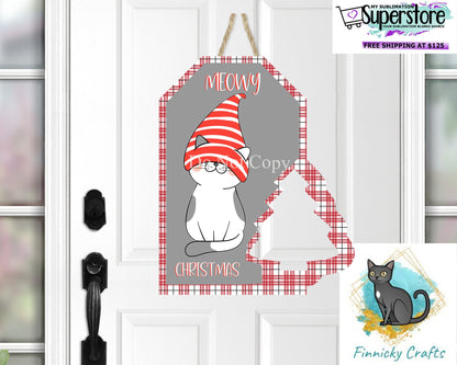 Meowy Christmas Cat and Treats on Earth Cat Tag with Tree Christmas Design Bundle png