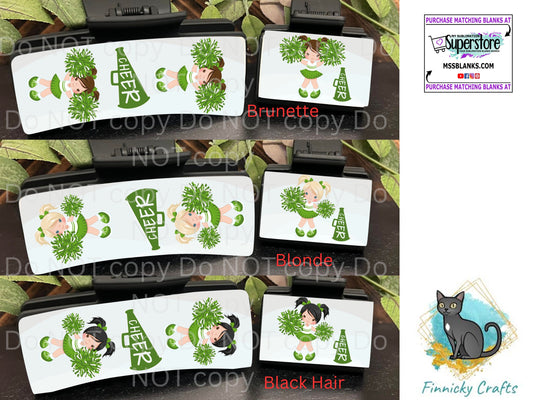 Cheerleading green white hair clip Bundle - Blonde, Brunette, Black hair png - Digital Design - Download, Sublimation - Small and large