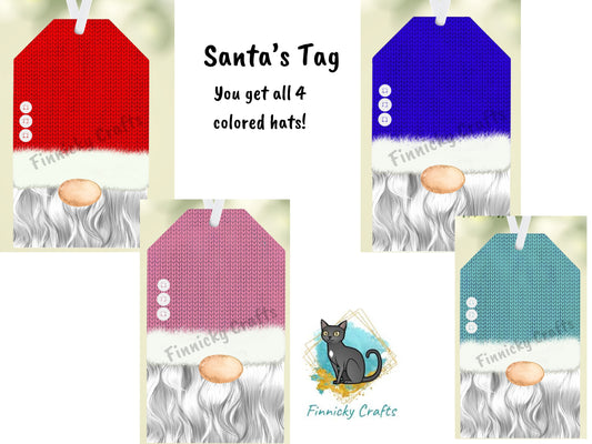 Customizable Gift Tag Santa Hat Christmas 4 colors • Sublimation Designs - Ornament, Sign, Decoration