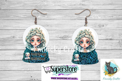 Sorta Spooky Sorta Sweet Medusa Crystal Ball png - With and without words - Sublimation Designs Door Hanger - Snow Globe Shape