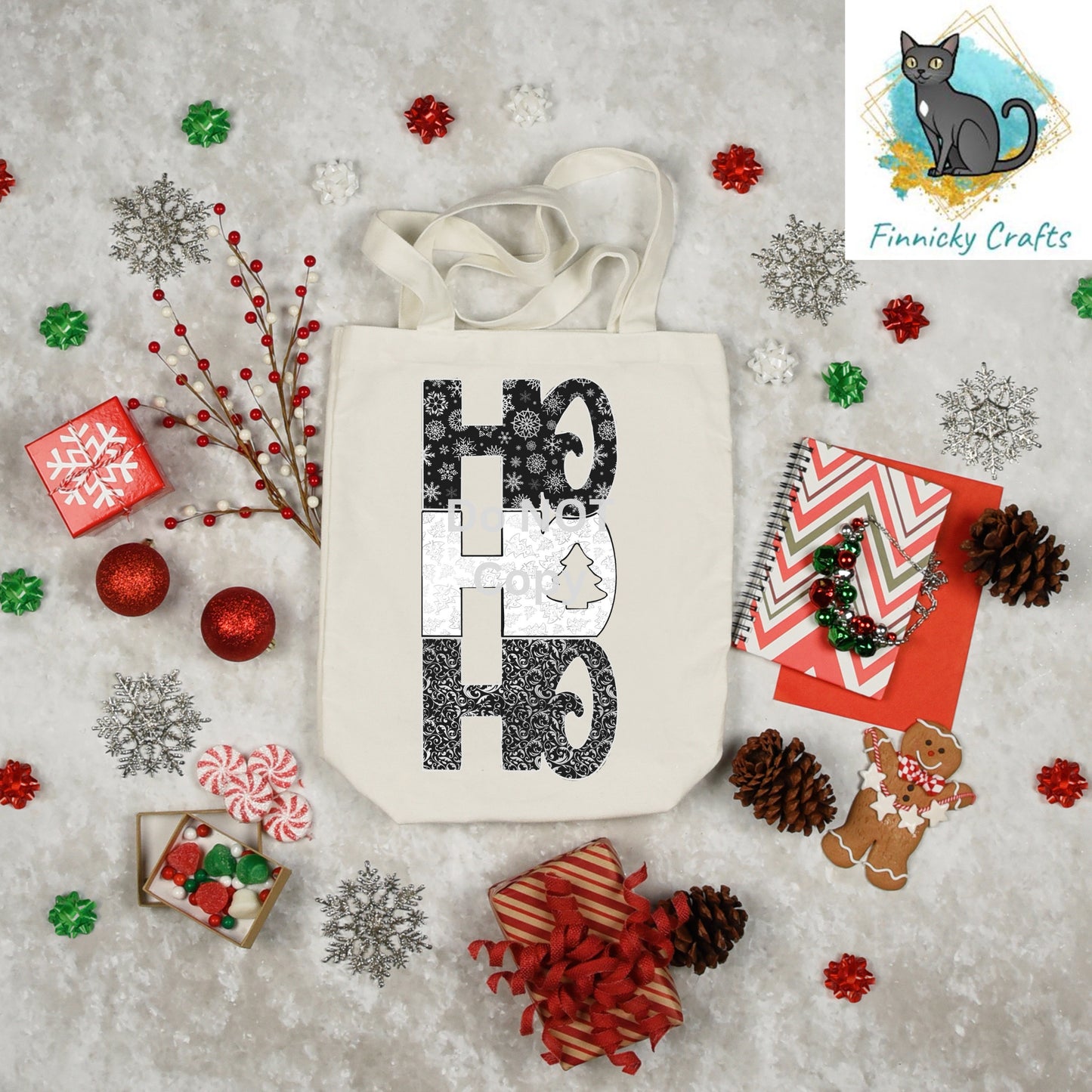 Black White Ho Ho Ho Christmas Sublimation Design png - ornament, sign, earrings, badge reel, bag charm