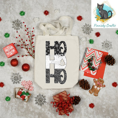 Black White Ho Ho Ho Christmas Sublimation Design png - ornament, sign, earrings, badge reel, bag charm