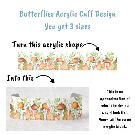 Mushrooms, Bracelet Cuff Sublimation Designs - Small, Medium, Large PNG files - Jewelry