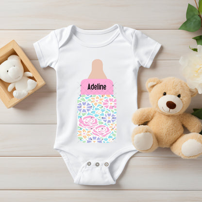 Pink, Purple and Blue Flower Baby Bottles Sublimation Digital Design - Decor, Ornament, keychain