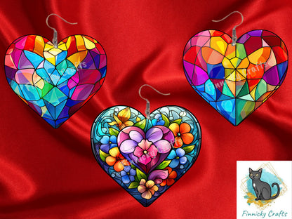 Stained Glass Heart, Earrings, Keychain, Wall Hanger, Door Hanger, Sublimation, Digital, PNG, Design, Download Only