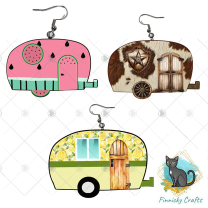 Camper Shaped Earrings, Western, Watermelon, Lemons, PNG, Sublimation Design, Digital Download, Sign, Keychain / Badge Reel, Decor