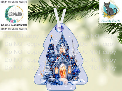Chubby Tree Blue Winter Scene  PNG Sublimation Designs - Christmas Tree Earrings Instant Digital Download- Holiday Door or Wreath Hanger