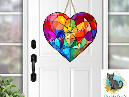 Stained Glass Heart, Earrings, Keychain, Wall Hanger, Door Hanger, Sublimation, Digital, PNG, Design, Download Only