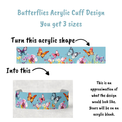 Butterflies, Flower Garden , Bracelet Cuff Sublimation Designs - Small, Medium, Large PNG files - Jewelry